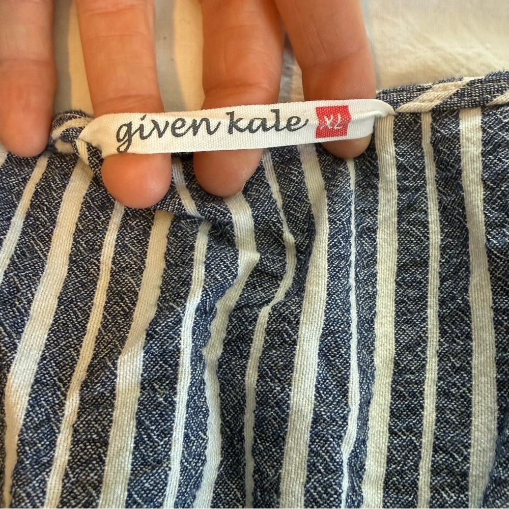Given Kale Striped V-Neck Mini Dress, Rouched Midsection, Size XL - Picture 9 of 10